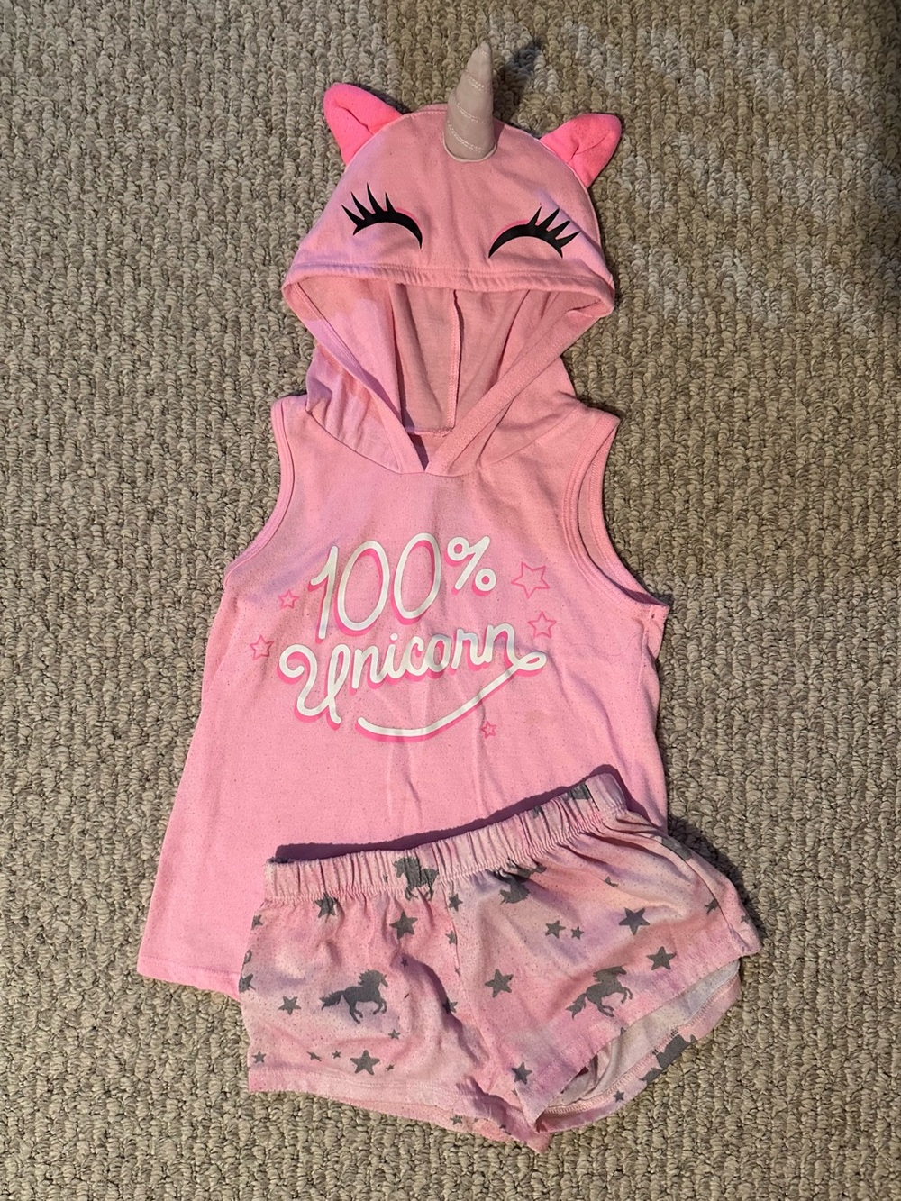 Pink Unicorn Girls Hooded Pajama Set